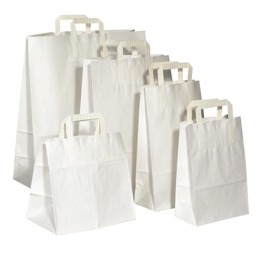 Sac portable Poignées plates KRAFT Petit Blanc 22X11x28cm 250Pcs