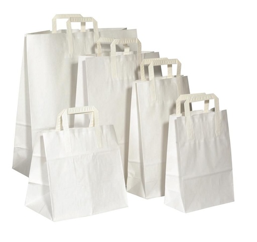 [PAPBAG22BL-IS] Sac portable Poignées plates KRAFT Petit Blanc 22X11x28cm 250Pcs